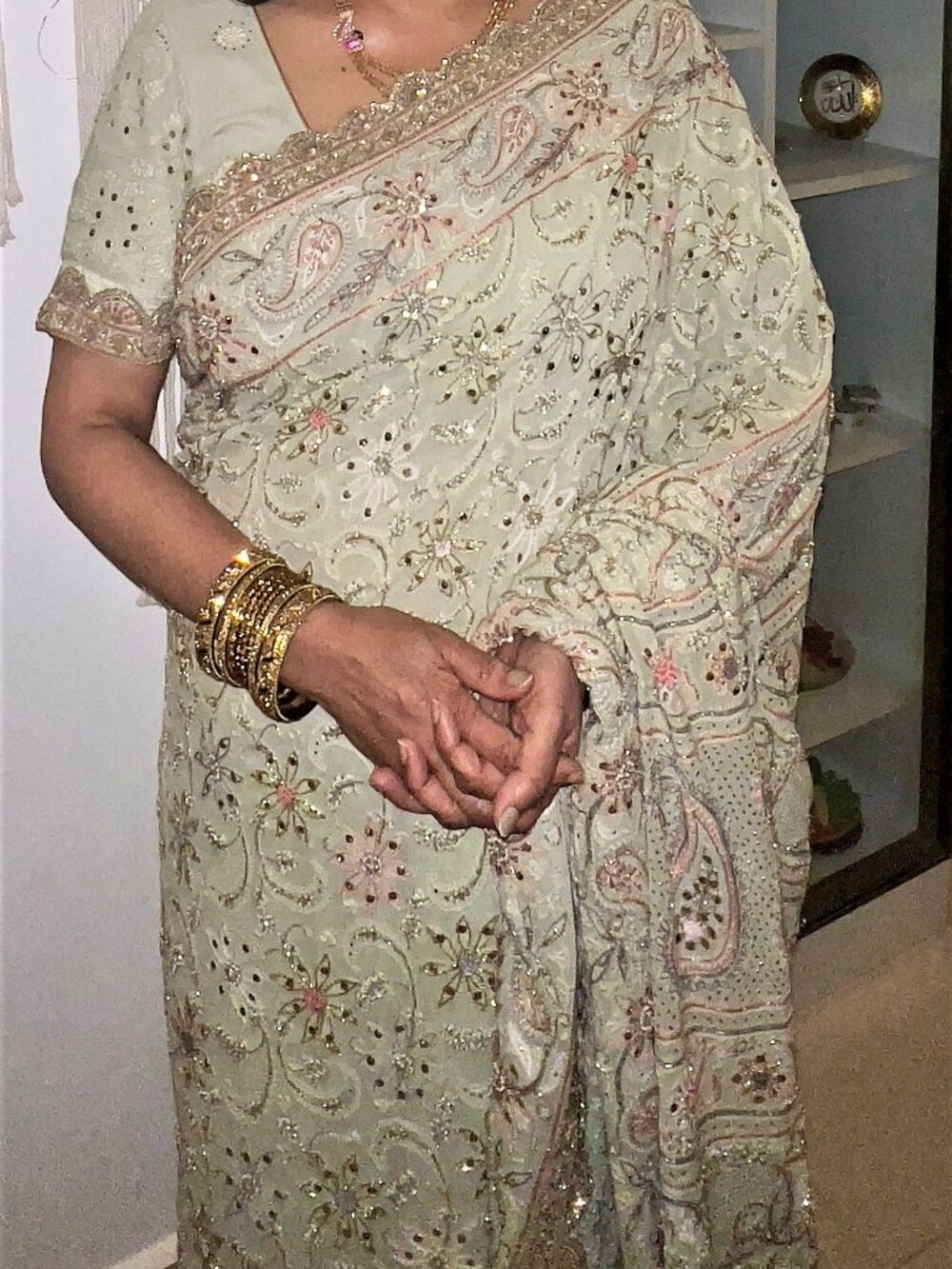 Indian Designer Saree Light Sage, or light Pista Green Chiffon Saree